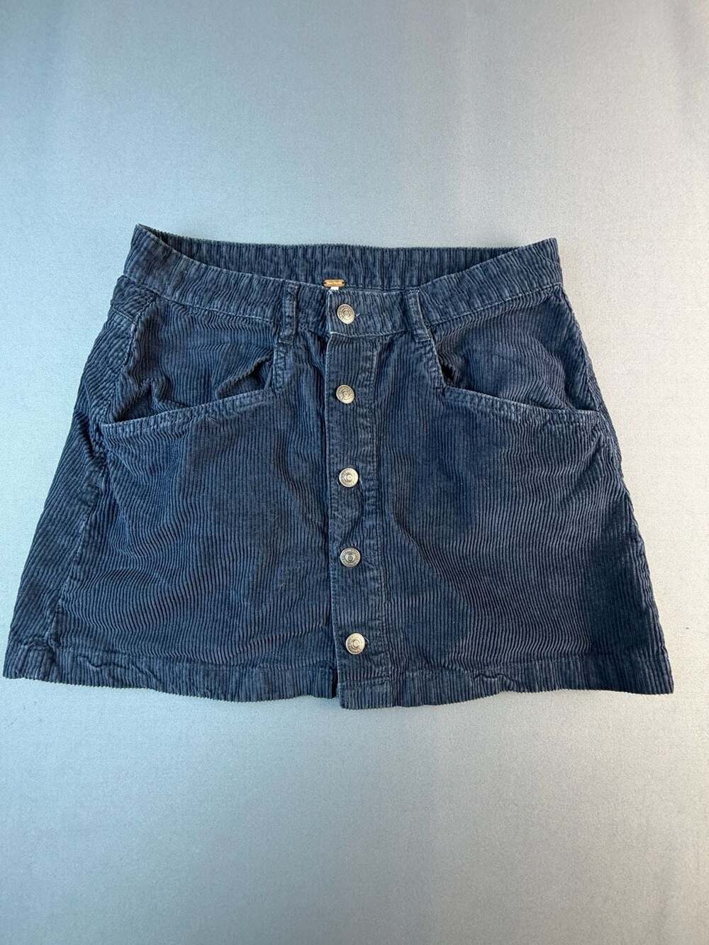 Free People Ray Corduroy Mini Skirt Navy Blue Size 10 Button Front High Waist